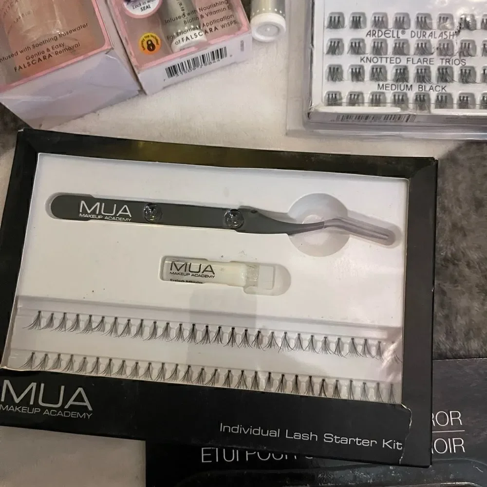 False eyelash lash extension lot + storage & flesh eyeshadow lot